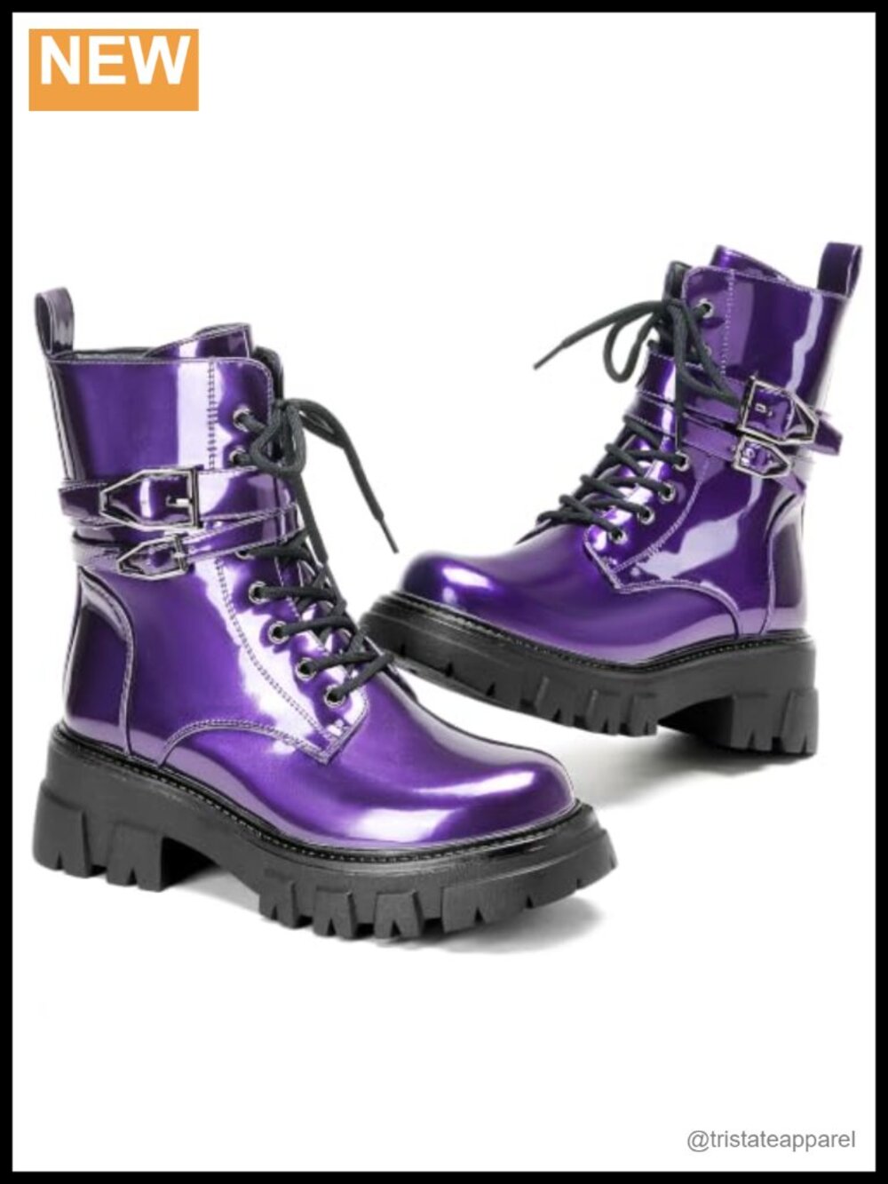 Waterproof Vegan Leather Combat Boots with Buckle Lug Sole